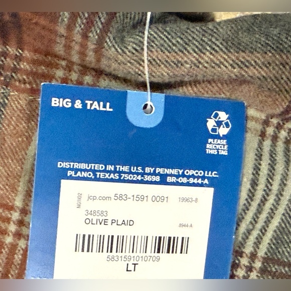 Arizona Jean Co Men’s LT Big and Tall Olive Plaid Button-Down Shirt W/Hood NWT - Picture 4 of 5